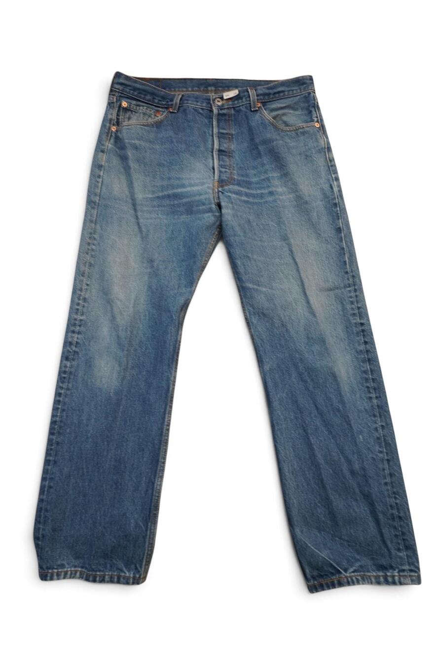 Levis 501 Jeans Mens 36x28 Blue Medium Wash Button Fly Straight Leg Denim Casual